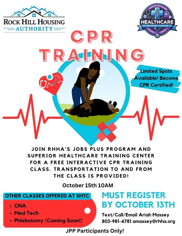 CPR Training flyer, the information on this flyer is in the text above.