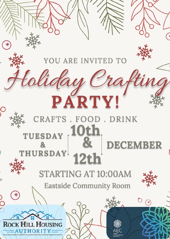 Holiday Crafting Party Flyer. All information from this flyer is listed above.